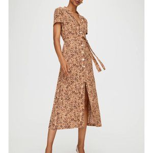 Aritzia Wilfred Midi Button Up Shirt Dress in Prima/Tawny Leopard Print - Size L